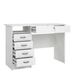Wyld Haus Billabong White Wooden Office Desk 5 Drawers - thumbnail 5