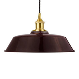 Burgundy Red Chancery Painted Dome Pendant Light With Polished Brass Lamp Holder And Black Twisted Cable - Se Home