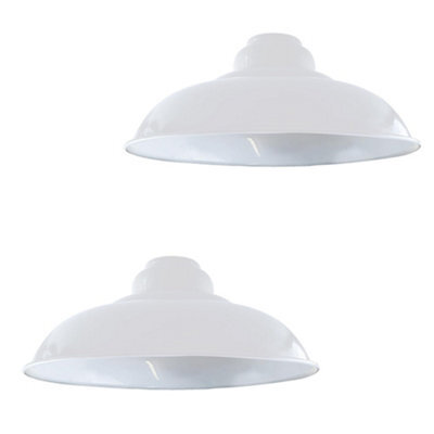 Modern Industrial Metal Ceiling Lampshade 32Cm Easy Fit Pendant Light With Reducing Plate (White, 2 Pack) - image 1