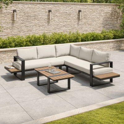 Miami Cream Aluminium 5 Seater Corner Sofa Garden Set - image 1