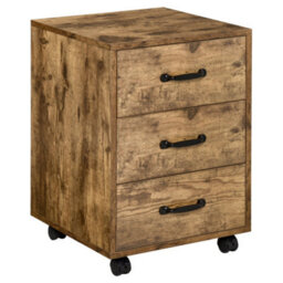 Homcom File Cabinet With 3 Drawers, Under Desk Mobile Filing Cabinet Brown - thumbnail 2