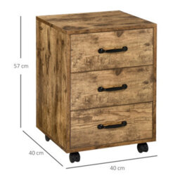 Homcom File Cabinet With 3 Drawers, Under Desk Mobile Filing Cabinet Brown - thumbnail 3
