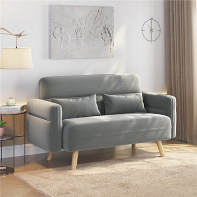 Yaheetech Light Grey 2-Seater Fabric Loveseat Sofa With Lumbar Pillows And Solid Wood Legs - image 1