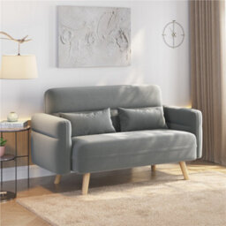 Yaheetech Light Grey 2-Seater Fabric Loveseat Sofa With Lumbar Pillows And Solid Wood Legs