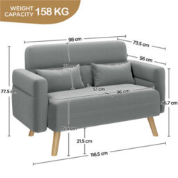 Yaheetech Light Grey 2-Seater Fabric Loveseat Sofa With Lumbar Pillows And Solid Wood Legs - thumbnail 3