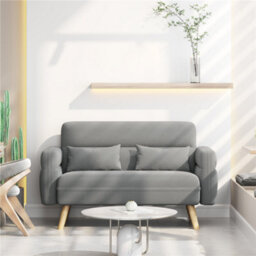 Yaheetech Light Grey 2-Seater Fabric Loveseat Sofa With Lumbar Pillows And Solid Wood Legs - thumbnail 2