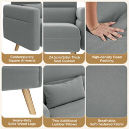 Yaheetech Light Grey 2-Seater Fabric Loveseat Sofa With Lumbar Pillows And Solid Wood Legs - thumbnail 4