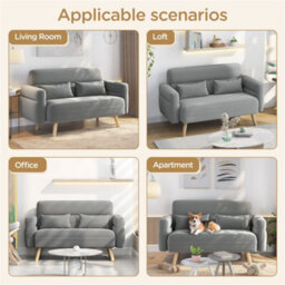 Yaheetech Light Grey 2-Seater Fabric Loveseat Sofa With Lumbar Pillows And Solid Wood Legs - thumbnail 7