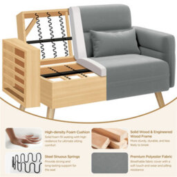 Yaheetech Light Grey 2-Seater Fabric Loveseat Sofa With Lumbar Pillows And Solid Wood Legs - thumbnail 6