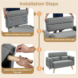 Yaheetech Light Grey 2-Seater Fabric Loveseat Sofa With Lumbar Pillows And Solid Wood Legs - thumbnail 8