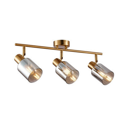 Luminosa Lighting Luminosa Santia Ceiling Spotlight Bar Brass Grey Glass Shade 3Xe14