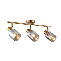 Luminosa Lighting Luminosa Santia Ceiling Spotlight Bar Brass Grey Glass Shade 3Xe14