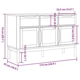 Vidaxl Sideboard Floro White 114X43X74 Cm Solid Wood Pine - thumbnail 3