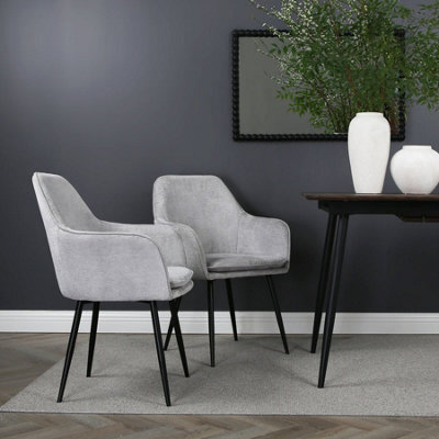 Muse - Pair Of Chairs In Woven Yarn Fabric Set Of 2 Dining Chairs Grey With Black Legs - image 1