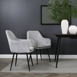Muse - Pair Of Chairs In Woven Yarn Fabric Set Of 2 Dining Chairs Grey With Black Legs
