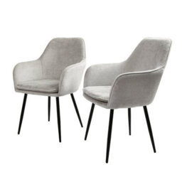 Muse - Pair Of Chairs In Woven Yarn Fabric Set Of 2 Dining Chairs Grey With Black Legs - thumbnail 6