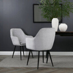 Muse - Pair Of Chairs In Woven Yarn Fabric Set Of 2 Dining Chairs Grey With Black Legs - thumbnail 2