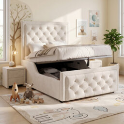 Single Upholstered Hydraulic Storage Bed With Headboard And Large Storage Space - thumbnail 2
