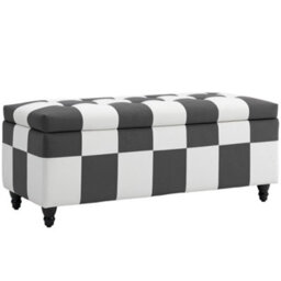 Wyld Haus Susula Velvet Dark Grey And White Check Storage Bench With Wooden Legs, L114 X D47 X H47Cm - thumbnail 2