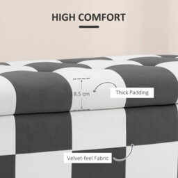 Wyld Haus Susula Velvet Dark Grey And White Check Storage Bench With Wooden Legs, L114 X D47 X H47Cm - thumbnail 6