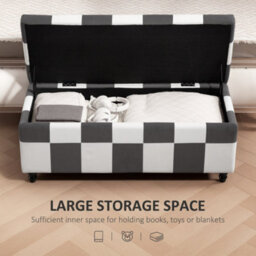 Wyld Haus Susula Velvet Dark Grey And White Check Storage Bench With Wooden Legs, L114 X D47 X H47Cm - thumbnail 5