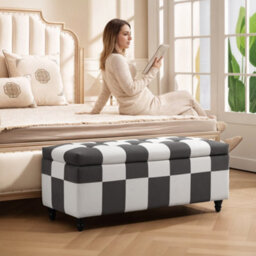 Wyld Haus Susula Velvet Dark Grey And White Check Storage Bench With Wooden Legs, L114 X D47 X H47Cm - thumbnail 8