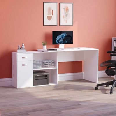 Vida Designs Longton Adjustable, L-Shaped Computer Desk With Shelves, Drawer And Door, Home Office Pc / Laptop Table, Gaming