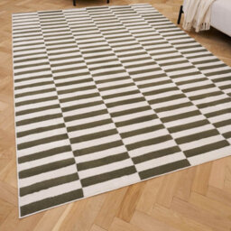 The Rugs Loft Olive And Ivory Striped Living Room Area Rug And Runners Soft Pile - thumbnail 1