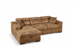 Faux Leather Suede Brown Corner Sofa Bed With Storage 1C2 Sofabed - thumbnail 6