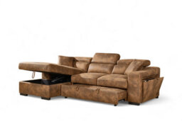 Faux Leather Suede Brown Corner Sofa Bed With Storage 1C2 Sofabed - thumbnail 5