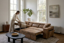 Faux Leather Suede Brown Corner Sofa Bed With Storage 1C2 Sofabed - thumbnail 8