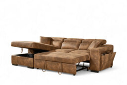 Faux Leather Suede Brown Corner Sofa Bed With Storage 1C2 Sofabed - thumbnail 4