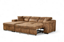 Faux Leather Suede Brown Corner Sofa Bed With Storage 1C2 Sofabed - thumbnail 3