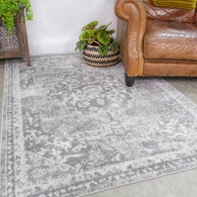 Loomed Silver Grey Traditional Medallion Bordered Area Rug 240X330Cm - image 1