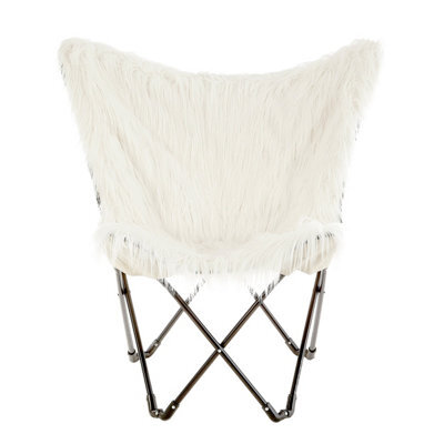 Orsina Luxurious White Faux Fur Butterfly Chair Comfortable Metal Frame Chair For Livingroom Stylish Bar Chair - image 1