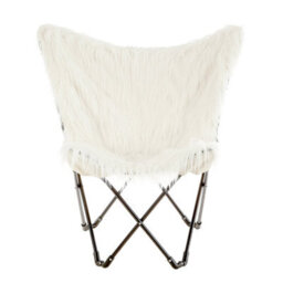 Orsina Luxurious White Faux Fur Butterfly Chair  Comfortable Metal Frame Chair For Livingroom  Stylish Bar Chair - thumbnail 1