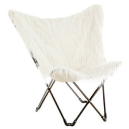 Orsina Luxurious White Faux Fur Butterfly Chair  Comfortable Metal Frame Chair For Livingroom  Stylish Bar Chair - thumbnail 3