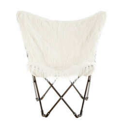 Orsina Luxurious White Faux Fur Butterfly Chair  Comfortable Metal Frame Chair For Livingroom  Stylish Bar Chair - thumbnail 6