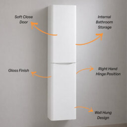Plum&clay Eden Gloss White Wall Mounted Tall Bathroom Storage Unit Right Hand Hinge - thumbnail 6
