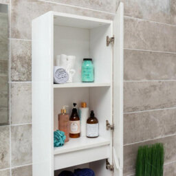 Plum&clay Eden Gloss White Wall Mounted Tall Bathroom Storage Unit Right Hand Hinge - thumbnail 3