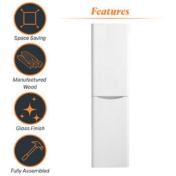 Plum&clay Eden Gloss White Wall Mounted Tall Bathroom Storage Unit Right Hand Hinge - thumbnail 8