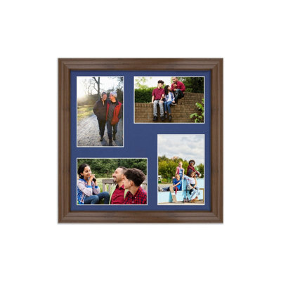 AK Frames 12X12 Walnut Classic Multi Photo Frame With Blue Mount - Holds 4 Apertures (4X) 6X4 Photos - image 1