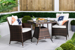 Giardino Savannah Square Rattan Garden Bistro Table And Chairs Set 2 Seater Patio Furniture Set - Brown - thumbnail 1