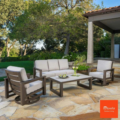 Xample Sunvilla Royce 4 Piece Patio Set Swivel Rocker Chairs Sunbrella Cushions Aluminium Frame Stone Table Cover Outdoor - image 1