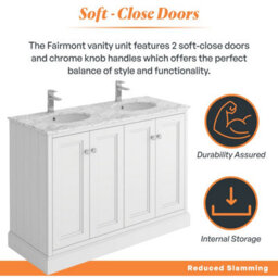 Plum&clay Fairmont Traditional White Square Floor Standing Bathroom Vanity Unit With Ceramic Basin & Marble Top (W)1200mm - thumbnail 3