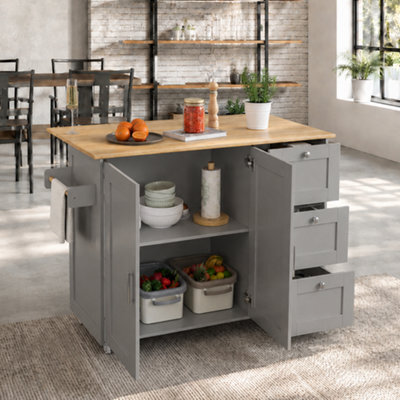 Btm Kitchen Island Trolley 135X44X90Cm, Rolling Storage Cart With Foldable Tabletop,lockable Swivel Wheels And Towel Rack - image 1