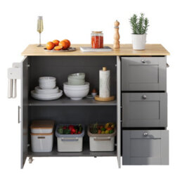 Btm Kitchen Island Trolley 135X44X90Cm, Rolling Storage Cart With Foldable Tabletop,lockable Swivel Wheels And Towel Rack - thumbnail 9