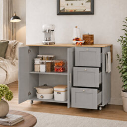 Btm Kitchen Island Trolley 135X44X90Cm, Rolling Storage Cart With Foldable Tabletop,lockable Swivel Wheels And Towel Rack - thumbnail 3