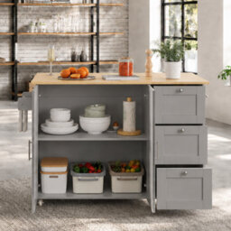 Btm Kitchen Island Trolley 135X44X90Cm, Rolling Storage Cart With Foldable Tabletop,lockable Swivel Wheels And Towel Rack - thumbnail 2