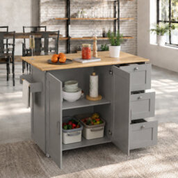 Btm Kitchen Island Trolley 135X44X90Cm, Rolling Storage Cart With Foldable Tabletop,lockable Swivel Wheels And Towel Rack